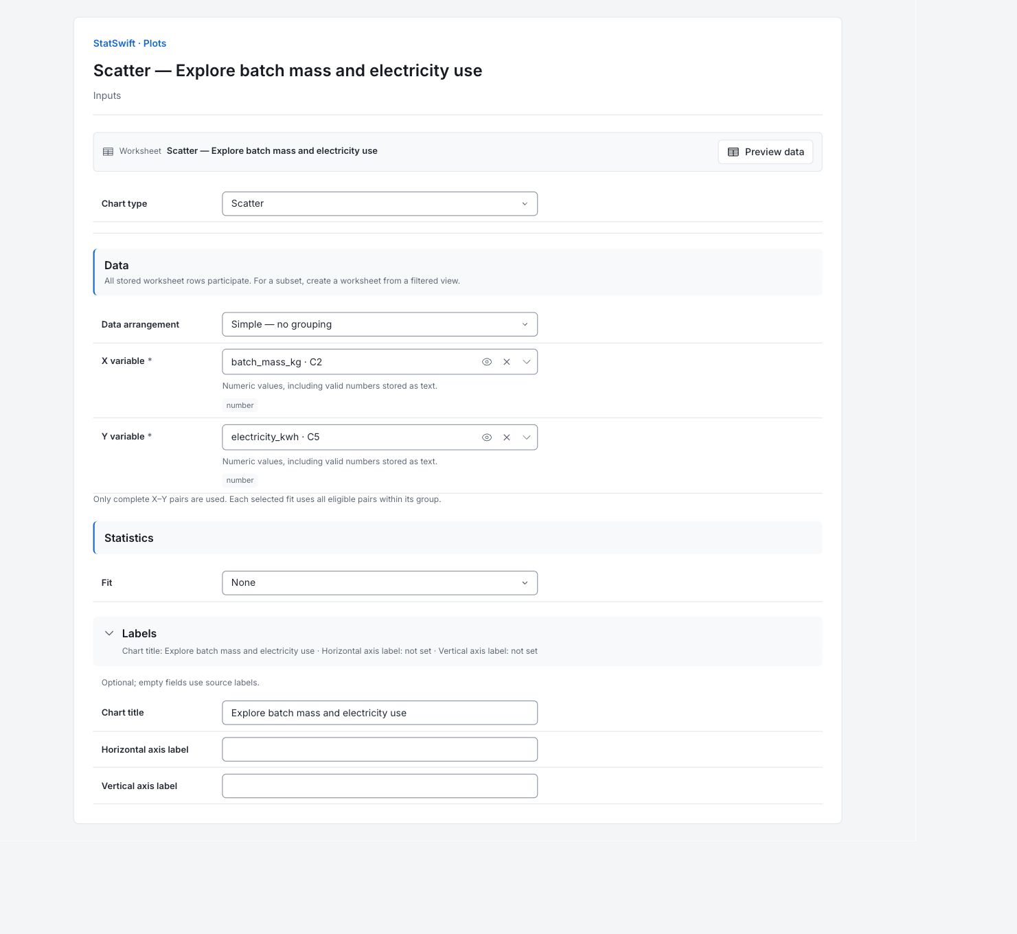 Plots: Inputs with the example’s assignments and settings