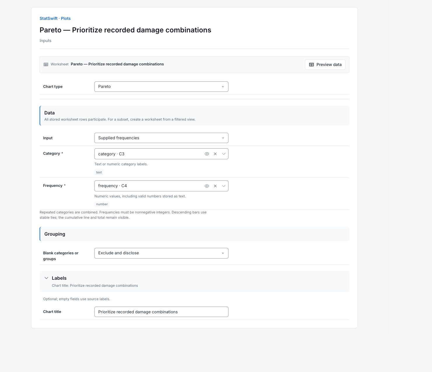 Plots: Inputs with the example’s assignments and settings