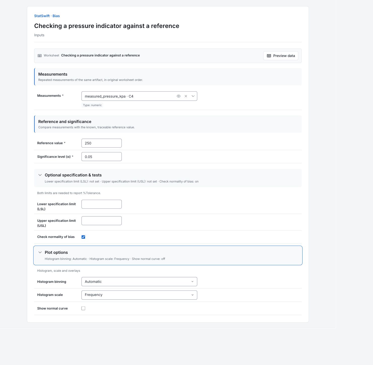 Bias: Inputs with the example’s assignments and settings