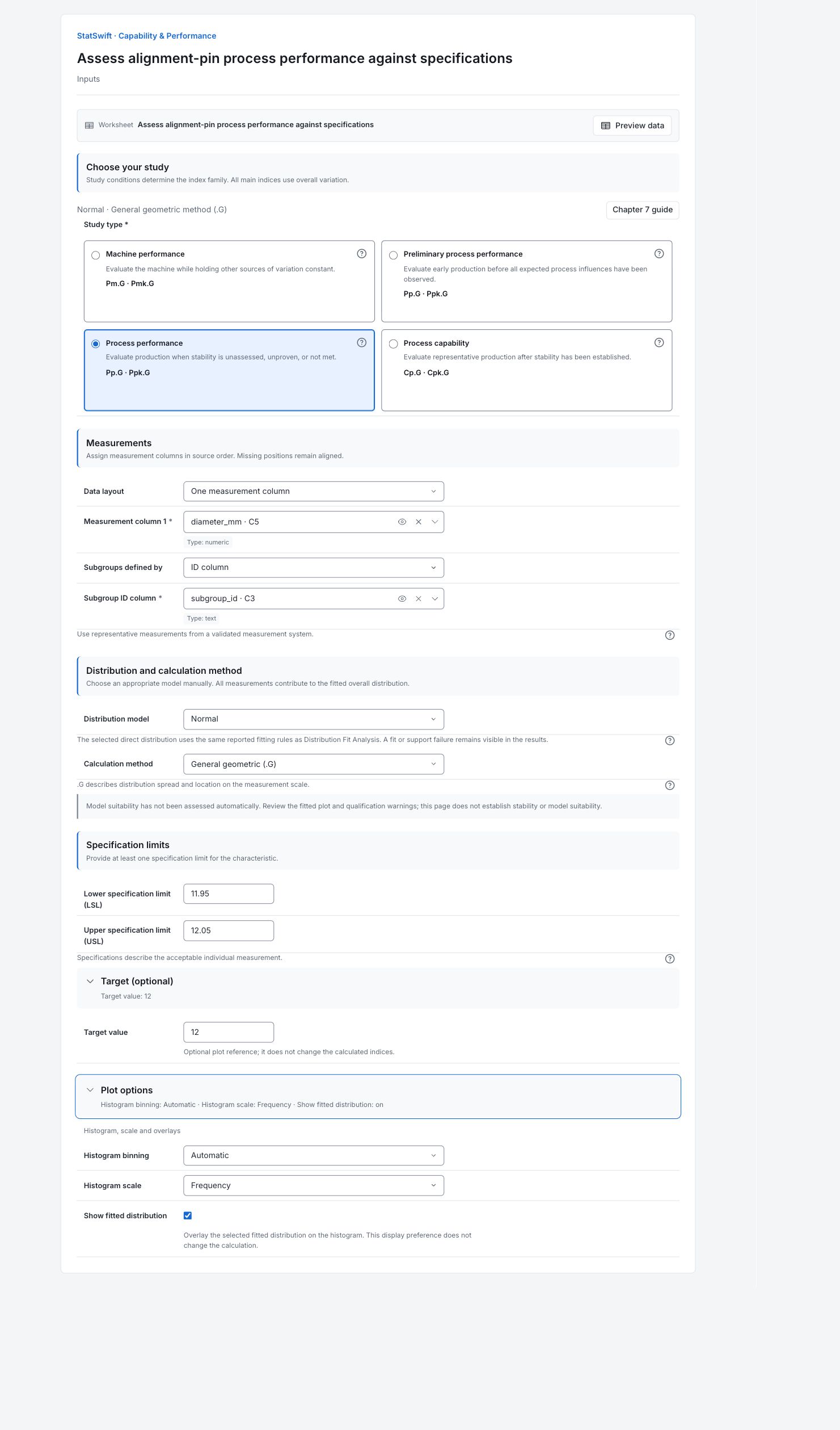 Capability & Performance: Inputs with the example’s assignments and settings